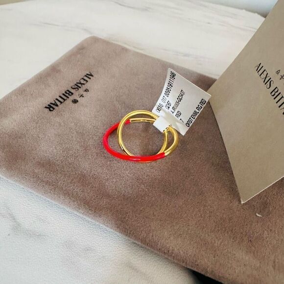 Alexis Bittar Retro Memphis 14K Yellow Goldplated Orbit Ring, Red/Gold, Size 9 N - Picture 3 of 8